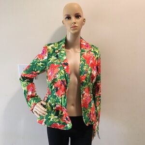 Live a Little Green Multicolor Floral Print Collared Cotton Blazer